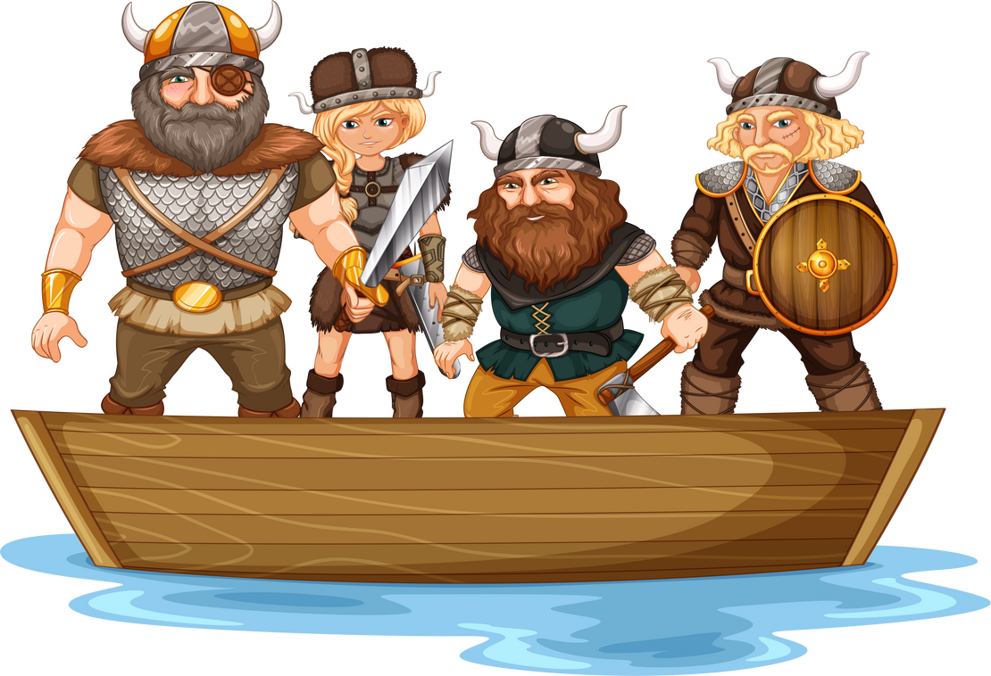 Vikings on the Boat Cartoon Illustration
